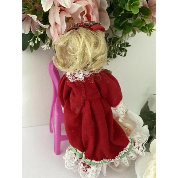 Vintage Porcelain‎ 8″ Doll with Long Red Dress Lace - Picture 9 of 12